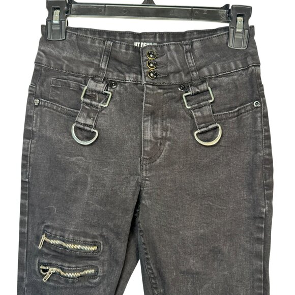 Hot Topic Denim Black Hi-Rise Super Skinny Jeans w/ Zippers D-Rings Goth Punk 3 - Picture 3 of 7